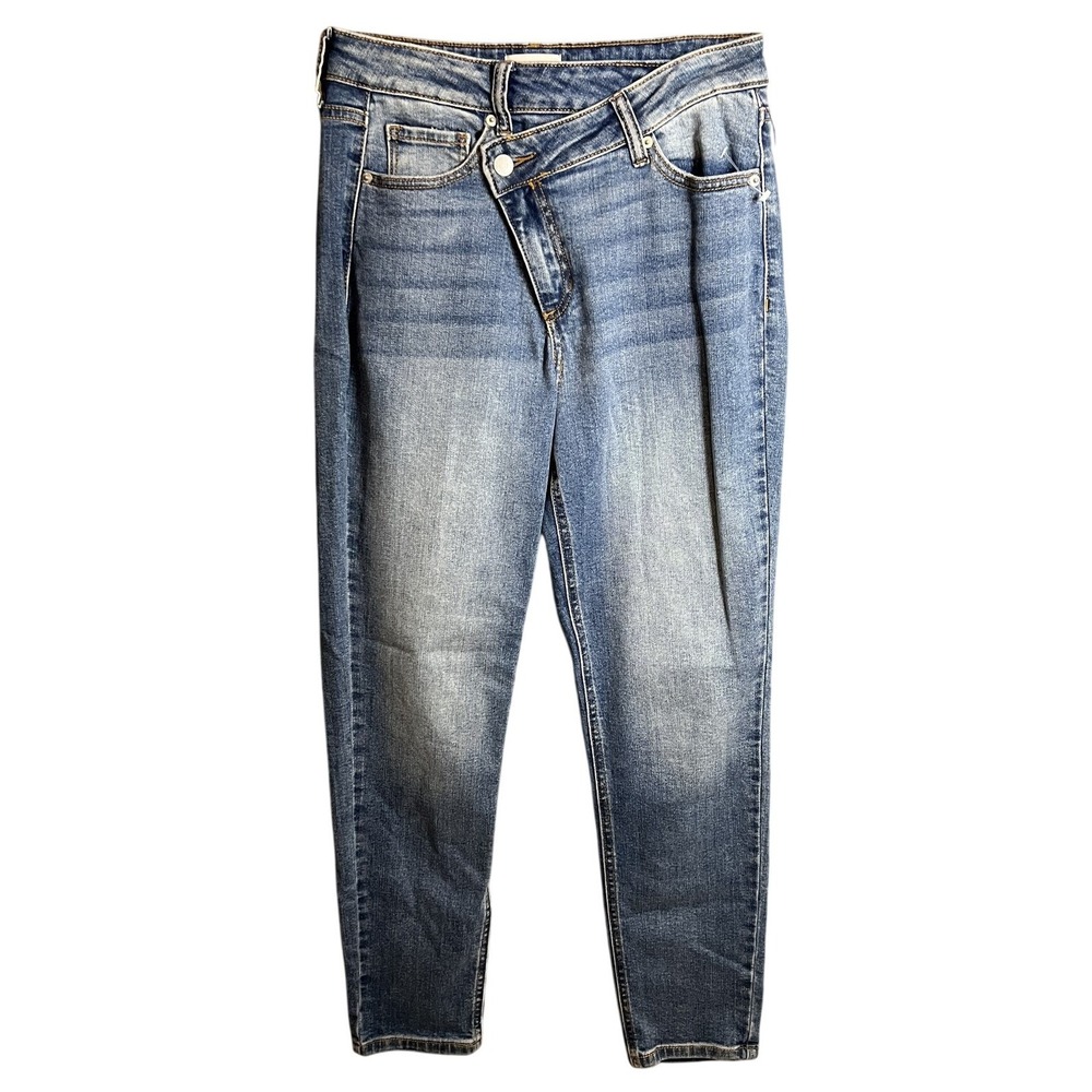 Sneak Peek Women's Blue Denim Asymmetrical Waist Jeans Size 5/27 Made in Vietnam